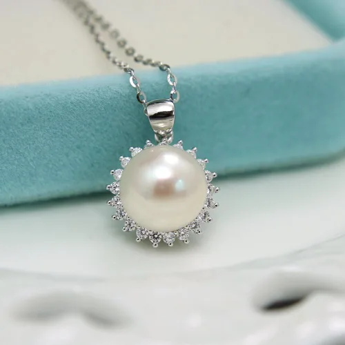 Miniatura 3 de KEETEEN Aretes de plata de ley "Sunshine" de 8.5 a 0.354in de perlas cultivadas en agua dulce blanca, aretes de circonita AAA, regalo para mujer