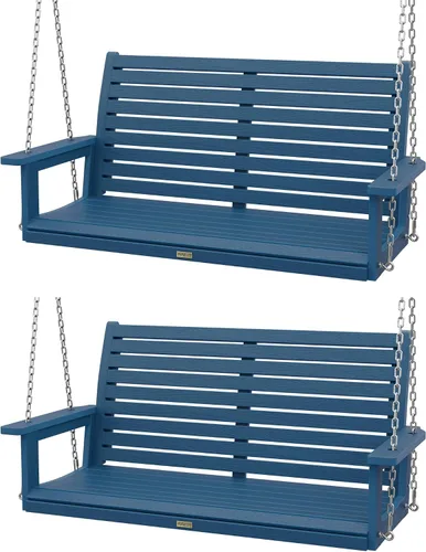 Miniatura 9 de YEFU Columpio colgante para porche al aire libre: banco de columpio de patio de 2 asientos, silla de columpios para todo tipo de clima con cadenas
