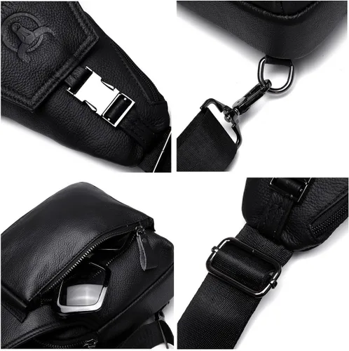 Miniatura 4 de Bolso de pecho de cuero genuino para hombre, bolso cruzado de hombro, bandolera, mochila de mensajero, mochila para negocios, casual