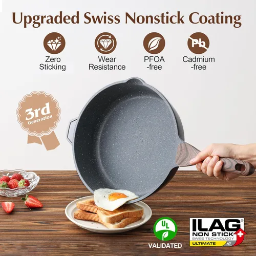 Miniatura 2 de SENSARTE Sartén antiadherente para freír en profundidad, sartén de 12 pulgadas con tapa, mango de enfriamiento, sartén de chef, utensilios de cocina