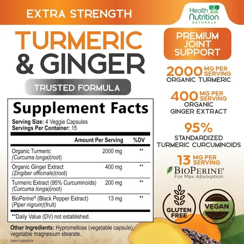 Miniatura 2 de Suplemento de curcumina de cúrcuma – 2200 mg de complejo de curcumina por porción – 95% de curcuminoides, jengibre orgánico y pimienta negra
