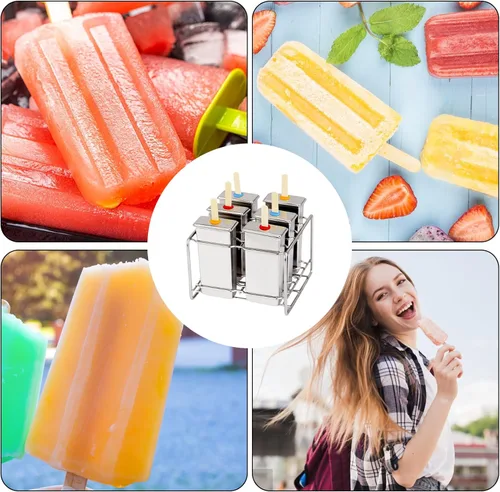 Miniatura 6 de Moldes de paletas de acero inoxidable, juego de 6 moldes para hacer helados, moldes de paletas caseras reutilizables de metal con 50 varillas