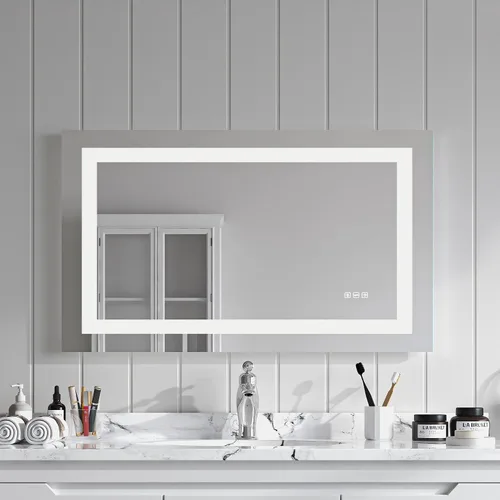 Miniatura 10 de TOOLKISS Espejo de baño LED frontal de 24 x 32 pulgadas, tocador iluminado montado en la pared con memoria inteligente antivaho regulable, vidrio