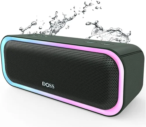 Miniatura 11 de DOSS SoundBox Pro Altavoz Bluetooth, sonido estéreo de 20 W, graves extra activos, tiempo de reproducción de 20 horas, luces multicolores, Púrpura