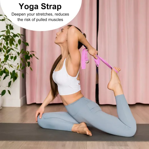 Miniatura 6 de Juego de 2 bloques de yoga y 2 correas de yoga, bloques de espuma EVA antideslizantes, ladrillos de yoga de alta densidad con correa de 6 pies, Rosa