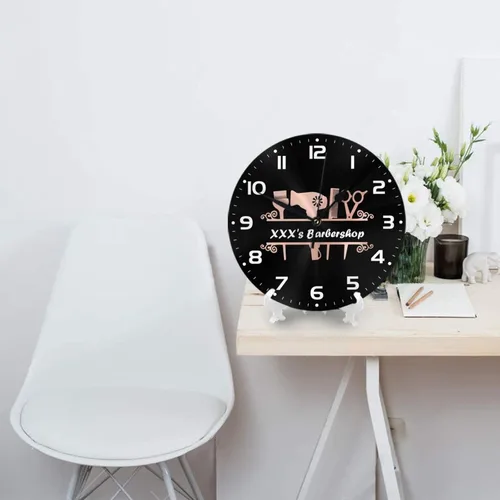 Miniatura 4 de Reloj de pared personalizado para peluquería, añade tu texto, reloj de peluquería personalizado para salón de belleza, decoración de reloj de pared