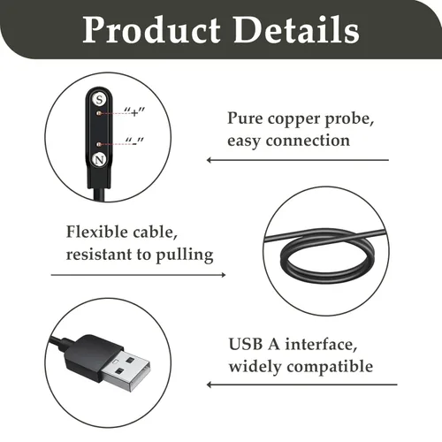 Miniatura 3 de Paquete de 2 cables de carga magnéticos para reloj inteligente, universal de 2 pines de 0.300 in, cable de carga de repuesto compatible con reloj
