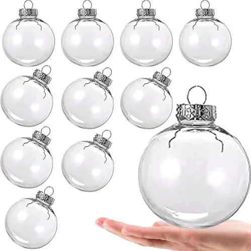 10 unidades de 80 mm Bolas colgantes transparentes con parte superior extraíble, bolas colgantes rellenables de plástico transparente, adornos de