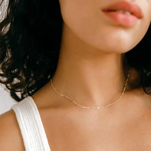 Miniatura 2 de CAROVO Gargantilla para mujer, delicado collar chapado en oro de 14 quilates, con lentejuelas y puntos brillantes, caja de clip satélite, collares