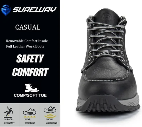 Miniatura 3 de SUREWAY Men's Lightweight Casual Soft Toe Work Boot - Moc Toe, Men's Construction Industry Safety Wedge Work Boot/Shoe - Black, Comfort Insole