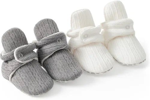 Miniatura 6 de HsdsBebe Unisex Newborn Baby Cotton Booties Non-Slip Sole for Toddler Boys Girls Infant Winter Warm Fleece Cozy Socks Shoes