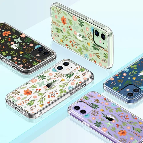 Miniatura 7 de Funda para iPhone 12, iPhone 12 Pro con protector de pantalla, transparente de cuerpo completo, funda protectora floral para niñas y mujeres, a