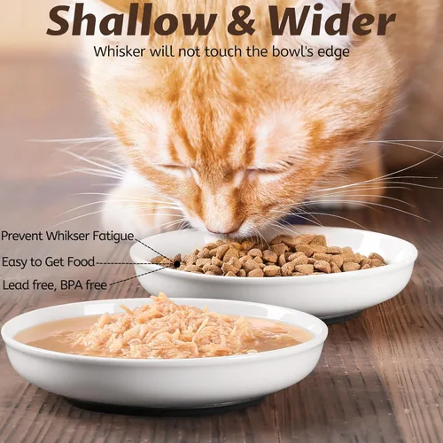 Miniatura 5 de WROSWT Tazones para gatos sin derrame, Tazón para comida de gato, Juego de platos de cerámica saludables para gatos anti fatiga de bigotes