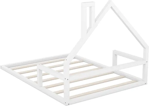 Miniatura 8 de Harper & Bright Designs Cama de suelo de tamaño matrimonial con cabecera en forma de casa, marco de cama Montessori, cama de plataforma, cama