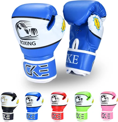 CKE Guantes de boxeo para niños y niñas, jóvenes de 5 a 12 años, guantes de boxeo de entrenamiento para saco de boxeo, kickboxing, muay thai Azul