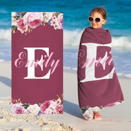 Miniatura 13 de Toallas de playa personalizadas para bebé niña con nombre para niños y adultos, toalla de baño de algodón con flores de acuarela personalizadas