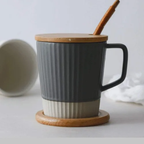 Miniatura 3 de Taza de café, taza de té, taza de cerámica, taza de agua personalizada para el hogar, taza de 8 onzas con tapa, cuchara para regalo de cumpleaños