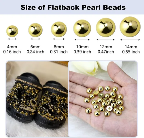 Miniatura 2 de 600 PIEZAS 8mm Perlas Planas Medias para Manualidades Joyería Álbum de Recortes Decoración de Uñas, Perlas Planas Gemas para Zapatos Crocs Ropa