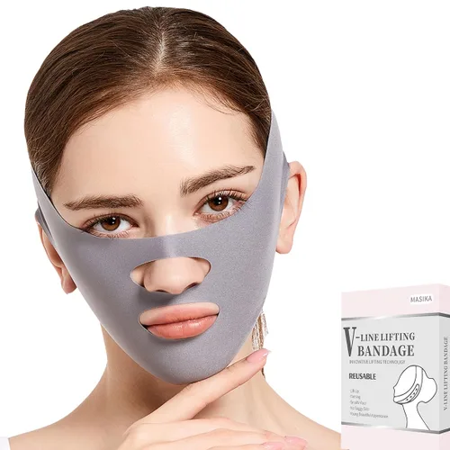 MASIKA Correa de barbilla para dormir, máscara de línea en V, barbilla de elevación de línea en V, ejercitador de mandíbula, correa facial Gris