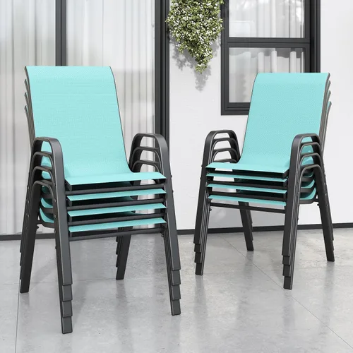 Miniatura 15 de Sillas de patio, sillas de comedor apilables para todo tipo de clima, tela de textileno y marco de metal, juego de sillas para exteriores para patio