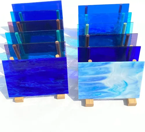 Miniatura 5 de ILLUCKAI 12 hojas de vidrieras fusibles COE 96, suministros de vidrio fundido de 4 x 6 pulgadas, selección azul y morado, suministros de fusión