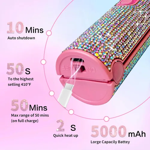 Miniatura 5 de Alisador de pelo inalámbrico, alisador portátil 2 en 1 para alisar y rizar el cabello, alisador de pelo mini de viaje de 5000mAh, plancha plana