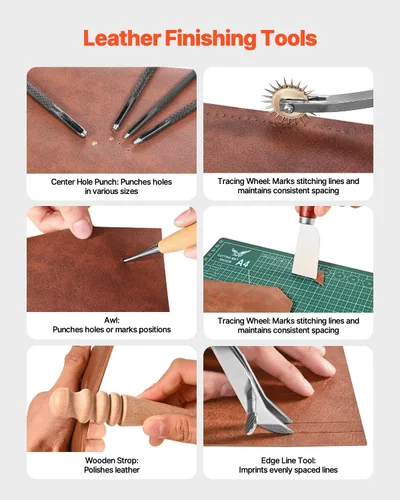 Miniatura 4 de VEVOR Kit de herramientas de trabajo de cuero, 59 piezas de herramientas de artesanía de cuero con bolsa de almacenamiento de lona portátil