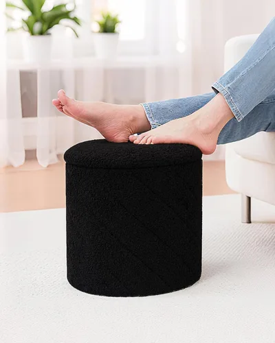 Miniatura 4 de B FSOBEIIALEO Otomana con almacenamiento, Otomana redonda de almacenamiento de bouclé con bandeja, Taburete reposapiés para dormitorio, Otomana
