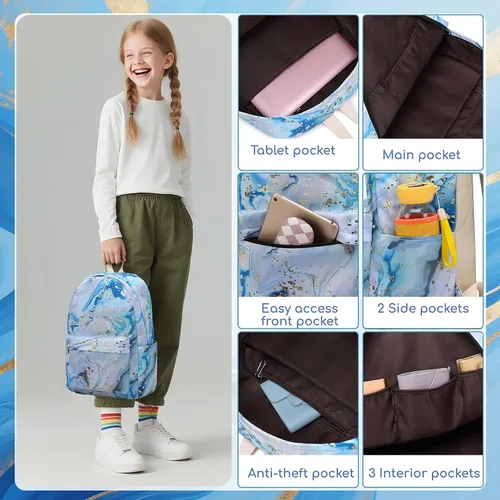 Miniatura 5 de BLUBOON Mochila escolar para niñas y adolescentes con lonchera y estuche para lápices compartimento para computadora portátil, mochila casual
