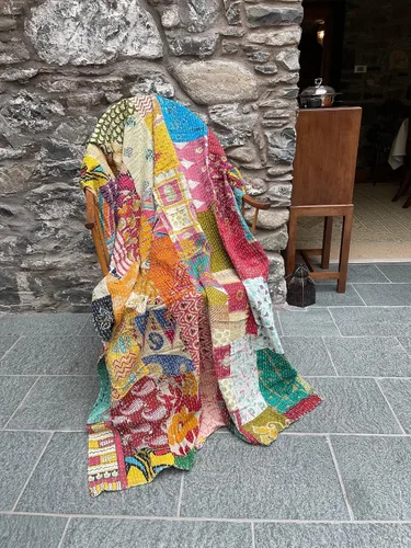 Miniatura 3 de Edredón Kantha de algodón vintage indio de 55 x 85 pulgadas, parches surtidos de algodón Kantha bordado a mano, juego de 1