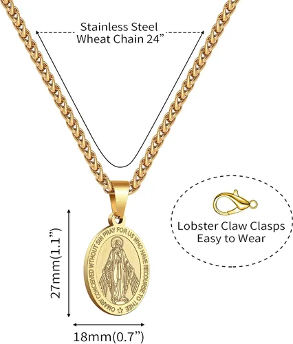 Miniatura 88 de P. BLAKE Collar ovalado de San Cristóbal, Miguel, José, Jude/Virgen María/José/Francisco/Patrick/Anthony/Benedict/Thomas para hombres y mujeres