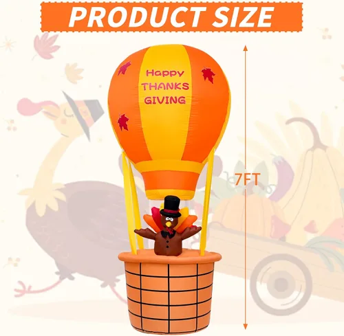 Miniatura 2 de Onory Inflables de Acción de Gracias de 7 pies para decoración al aire libre, globo inflable de aire caliente, pavo de Acción de Gracias con LED