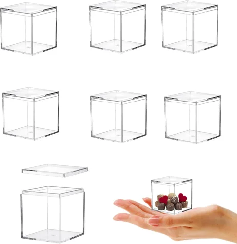 Miniatura 14 de KissYou Caja de acrílico con tapa, caja de exhibición transparente, 8 piezas de plástico cuadrado cubo transparente, caja de almacenamiento