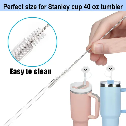 Miniatura 4 de 6 popotes transparentes de repuesto para vasos Stanley de 40 onzas y 30 onzas, 3 bonitas cubiertas de popote para vasos Stanley con 1 cepillo