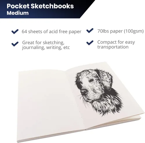 Miniatura 3 de Cuaderno de bocetos LayFlat - 14 x 21 cm - Cuaderno en blanco negro, 64 hojas, papel grueso de 100 g/m²..