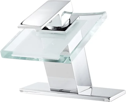 Grifo de baño con salida de agua en cascada, diseño moderno, de un solo mango, un solo agujero, grifo de lavamanos de vidrio, cromado, de latón Cromo