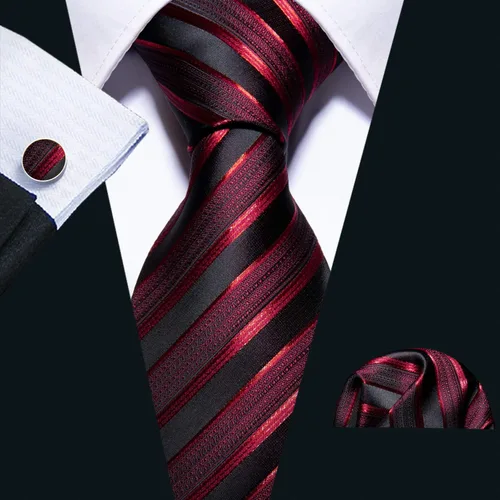Miniatura 98 de Barry.Wang Juego de corbatas a cuadros para hombre con pañuelo gemelos de rayas clásicas