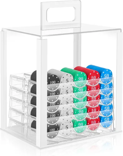 Miniatura 8 de Hiboom 1 estuche acrílico para fichas de póquer, juego de 1000 bandejas de chips de capacidad para fichas, incluye vitrina acrílica portadora y 10