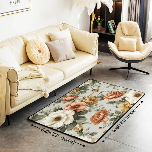 Miniatura 3 de jejeloiu Groovy Flower Area Rug 5x7 Polyester Retro Floral Boho Living Room Rugs 70S Hippie Groovy Flowers Bohemian Decor Carpet Psychedelic Floral