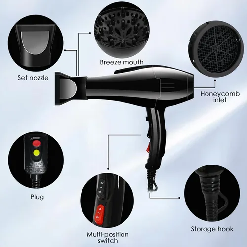 Miniatura 6 de Secador de pelo profesional de 3500 W para salón de belleza Powerful Negative Ions Hair Dryer Fast Drying 2 Speed 3 Heat Long Cord Design Equipped