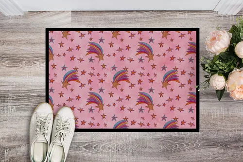 Miniatura 2 de Caroline's Treasures BB7548MAT - Felpudo de acuarela con estrellas fugaces en rosa, 18 x 27 pulgadas, tapete para puerta delantera