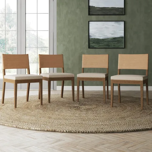 Miniatura 16 de Nathan James - Linus - Moderna silla de comedor tapizada con patas de madera de caucho sólida con acabado cepillado en marrón - Lino natural/marrón