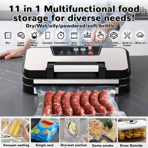 Miniatura 2 de Máquina selladora al vacío, potente sellador automático de alimentos de 95 Kpa, cortador integrado y almacenamiento de bolsas, pantalla de progreso