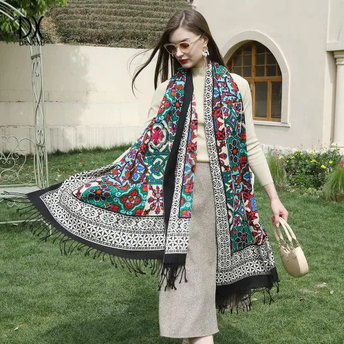 Miniatura 101 de DANA XU Manta de pashmina extragrande 100% de lana merina, bufanda de viaje, bufanda de cachemira para mujer, otoño e invierno, chal de gran