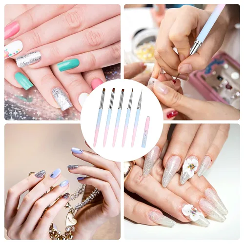 Miniatura 5 de Juego de 5 pinceles de limpieza de esmalte de uñas, cepillo removedor de esmalte de uñas con cepillo delineador de uñas, cepillo profesional