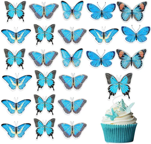 Miniatura 3 de Gyufise 36 adornos de mariposa para cupcakes, arte animado en 3D, decoración de cupcakes de mariposa, decoración de pastel de mariposa, baby shower