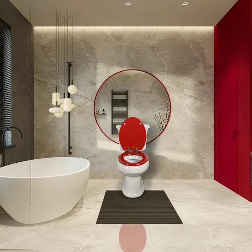 Miniatura 5 de Asiento de inodoro alargado rojo de madera natural con bisagras de aleación de zinc, fácil de instalar y también fácil de limpiar, asiento