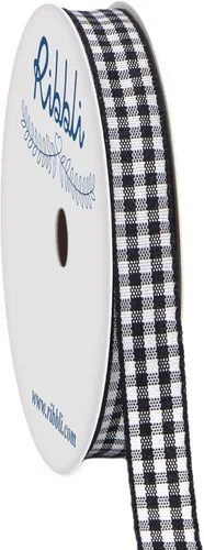 Ribbli Cinta de Guinga Negra y Blanca, Borde Tejido de Poliéster, 3/8 Pulgadas x 10 Yardas, Cinta a Cuadros, Cinta de Cuadros de Búfalo (Negra 1)