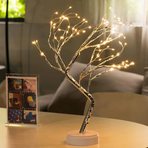 Miniatura 3 de OTAVILEM - Lámpara de mesa LED en forma de árbol bonsái, lámparas estéticas en forma de árbol para sala de estar, bonita luz nocturna, funciona