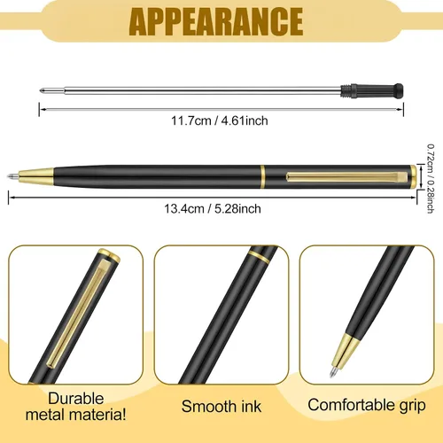 Miniatura 2 de Zonon 15 bolígrafos delgados de metal negro dorado a granel retráctiles de tinta negra metálica de 0.039 in de punta media suave para escritura